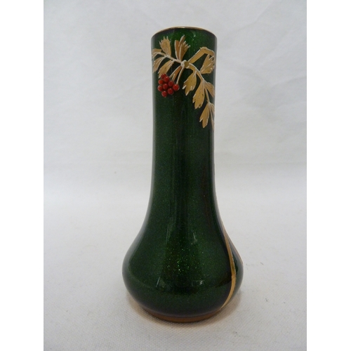 95 - A Bohemian Secessionist glass vase of dark green mica with styiised branches gilt and white and appl... 