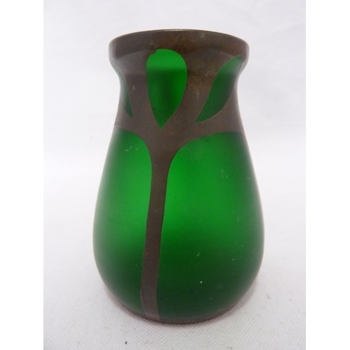 95 - A Bohemian Secessionist glass vase of dark green mica with styiised branches gilt and white and appl... 