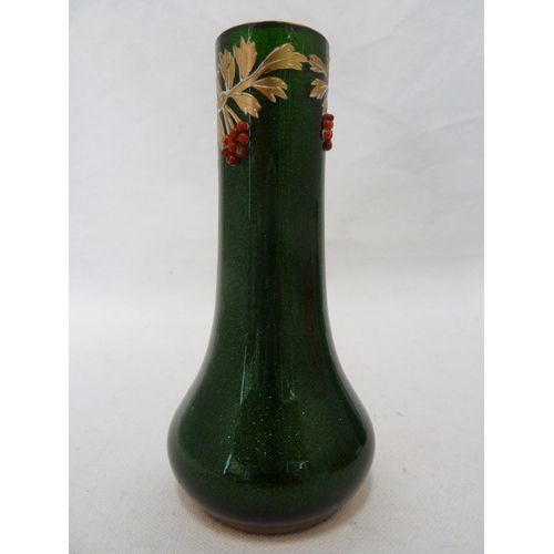 95 - A Bohemian Secessionist glass vase of dark green mica with styiised branches gilt and white and appl... 