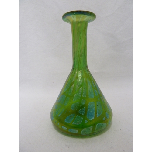 100 - Loetz - A Crete Pampas conical glasss vase of bright leaf green with silver blue, 15 cm high.