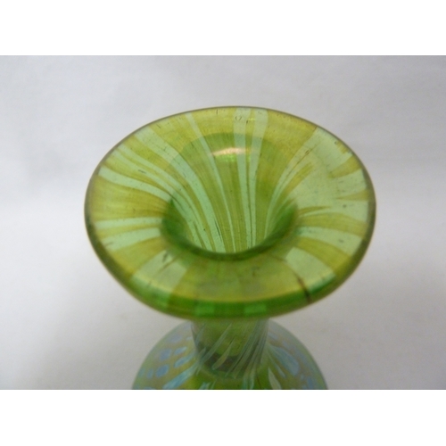 100 - Loetz - A Crete Pampas conical glasss vase of bright leaf green with silver blue, 15 cm high.