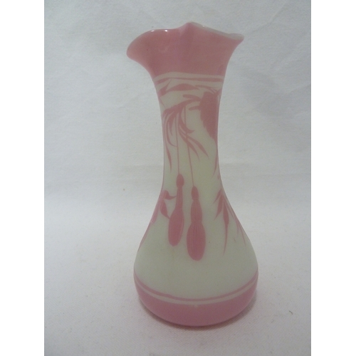 186 - Stourbridge Glass - a cameo glass vase, of bulb form with rounded tri-corn rim, the pink overlay cut... 