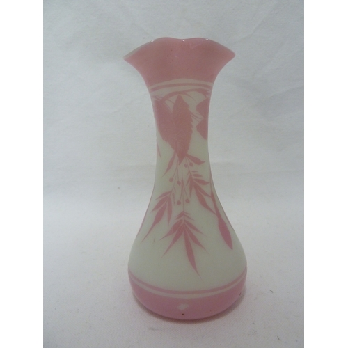 186 - Stourbridge Glass - a cameo glass vase, of bulb form with rounded tri-corn rim, the pink overlay cut... 