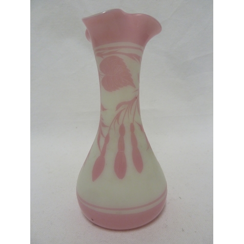 186 - Stourbridge Glass - a cameo glass vase, of bulb form with rounded tri-corn rim, the pink overlay cut... 