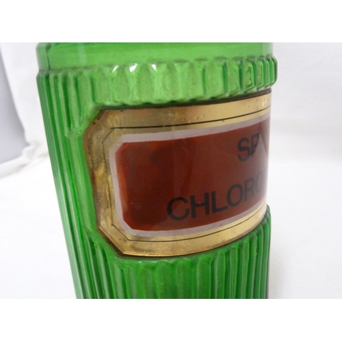 171 - A Green Glass pharmacy bottle, labelled SP: CHLOROFOR., 20cm high.