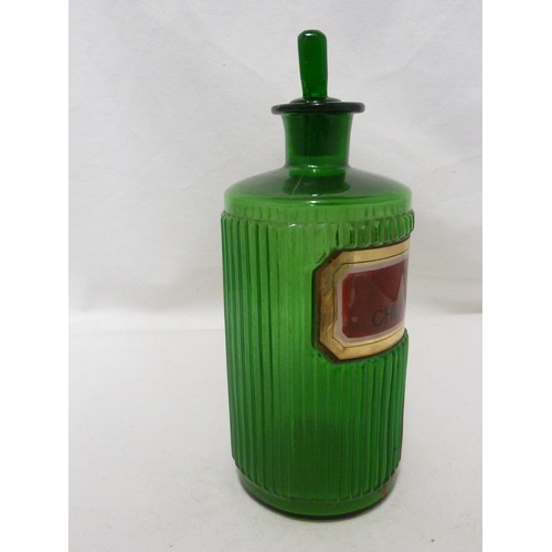 171 - A Green Glass pharmacy bottle, labelled SP: CHLOROFOR., 20cm high.