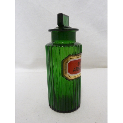 172 - A green glass pharmacy bottle, labelled FERRI ARSENAS, 17.5cm high.