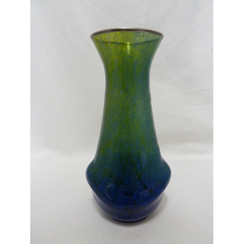 84 - Poschinger - A blue green mica glass vase with silver coloured metal and of flattened baluster form,... 