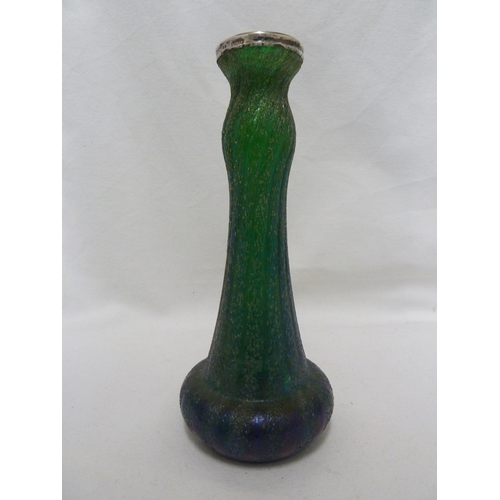 113 - Kralik - a blue green textured glass vase with an English hallmarked silver rim, 21cm high; and a gr... 