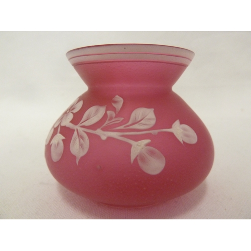 177 - English Cameo glass - A small posy glass vase, of white overlay cut through to red with flowers and ... 