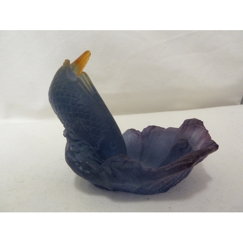 38 - Daum - A pate de verre bowl, modelled with large fish diving into a pool, blue /orange colourway, ma... 