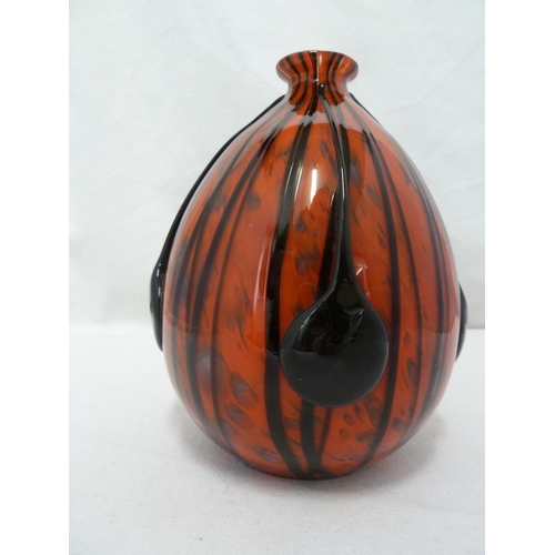 101 - Loetz or Kralic - A Tango glass vase, of black dripped glass on a bright red oval body, 16.5cm high ... 