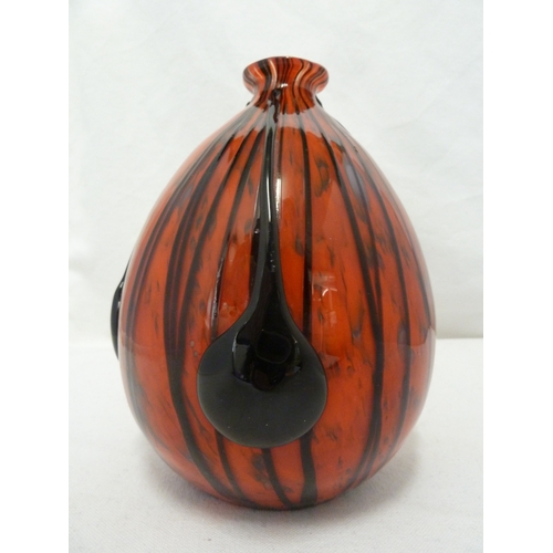 101 - Loetz or Kralic - A Tango glass vase, of black dripped glass on a bright red oval body, 16.5cm high ... 