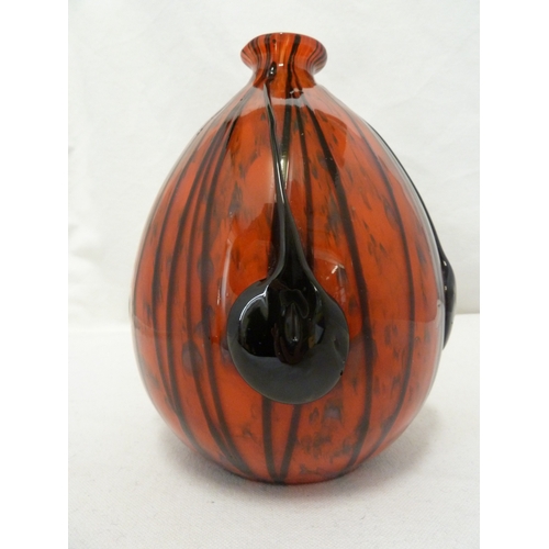 101 - Loetz or Kralic - A Tango glass vase, of black dripped glass on a bright red oval body, 16.5cm high ... 