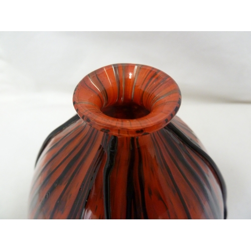 101 - Loetz or Kralic - A Tango glass vase, of black dripped glass on a bright red oval body, 16.5cm high ... 