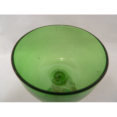 131 - Salviati - a serpent wine glass, the serpent coiled around the stem between a green glass bowl and f... 