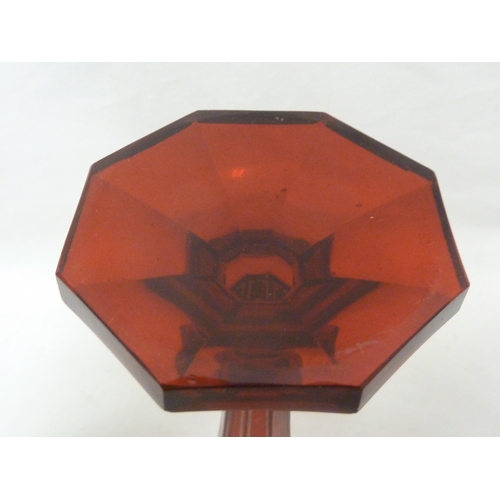 96 - A Bohemian overlay glass soli fleur, red and cut through to colourless glass with foliate 'c' scroll... 