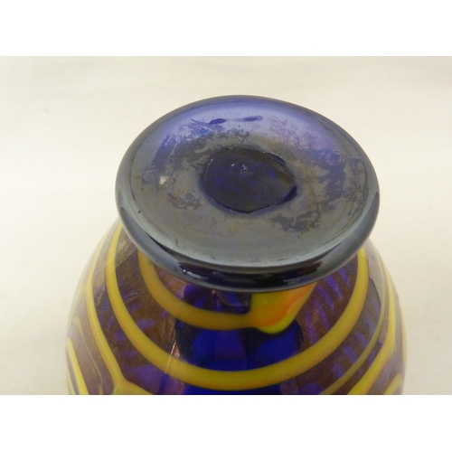 133 - A Salviati Egyptian glass vase, the iridescent blue glass ovoid body with wide trumpet neck and trai... 