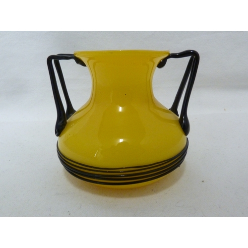 104 - Loetz - a Tango glass vase, yellow over white with black trails, 9.5cm high approx.