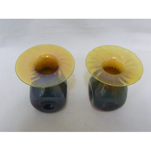 182 - Thomas Webb - a pair of dimple vases, in graduated purple to yellow, 10cm high approx. (2)