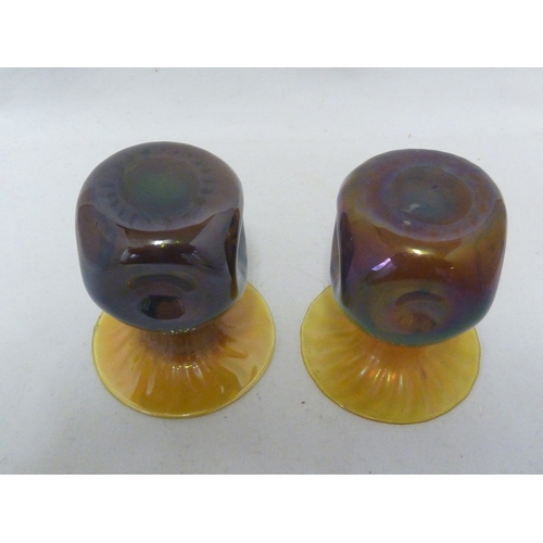 182 - Thomas Webb - a pair of dimple vases, in graduated purple to yellow, 10cm high approx. (2)