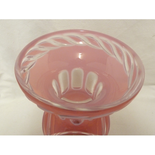 188 - A Russian gorge de pigeon glass vase, of baluster form, the pink cut through to colourless with trel... 