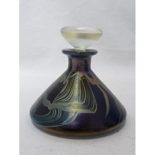 158 - Isle of Wight Glass - a conical perfume bottle; and two Caithness engraved glass vases of purple and... 