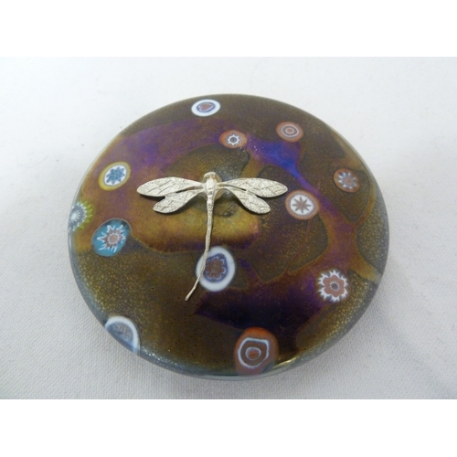 30 - K. Heaton for Neo glass paperweight applied with a dragonfly, signed and original paper label; an Is... 