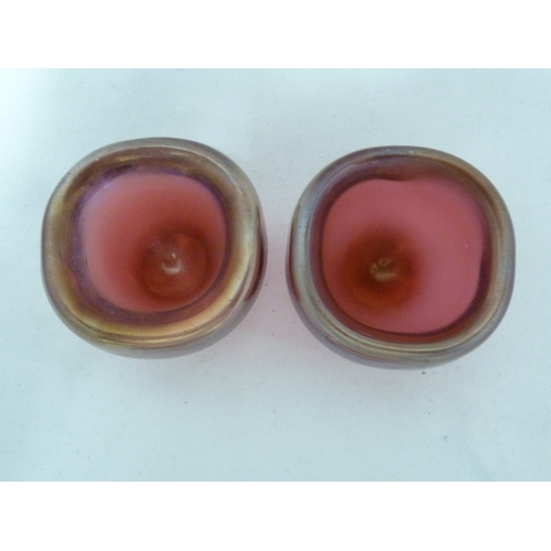 127 - Carlo Scapa for Venini - a pair of iridescent red gold glass bowls, acid etched mark Venini Murano I... 