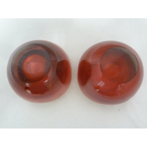 127 - Carlo Scapa for Venini - a pair of iridescent red gold glass bowls, acid etched mark Venini Murano I... 