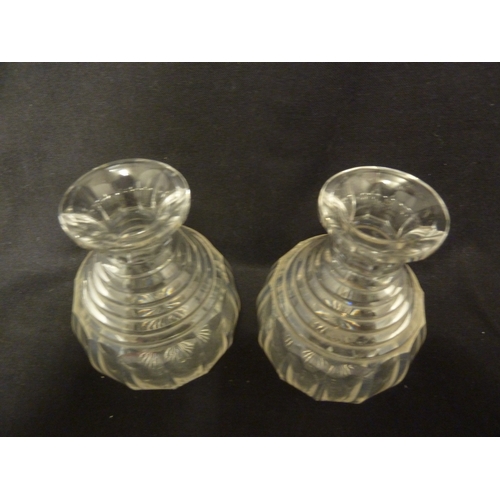 207 - A pair of Regency glass carafes, step cut shoulders, colourless glass, English, 15cm high approx. (2... 