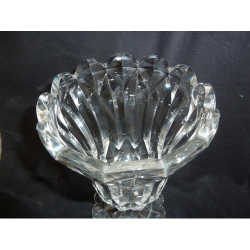 203 - A fine English celery glass vase, the bowl bladed beneath a scalloped rim and on a hollow baluster s... 