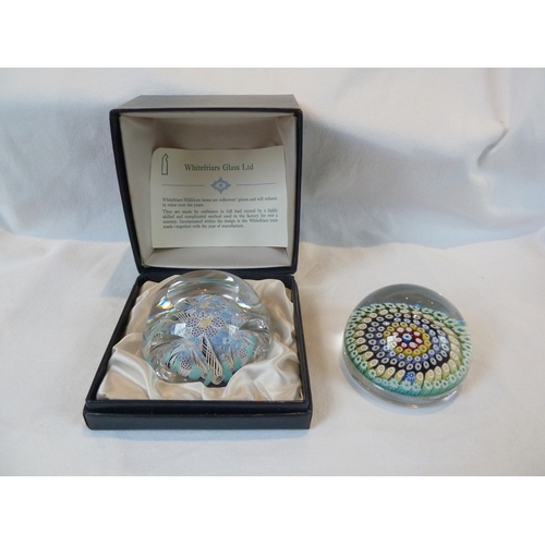 26 - Whitefriars Limited - A glass paperweight, with date cane for 1974, blue and turquoise colours about... 