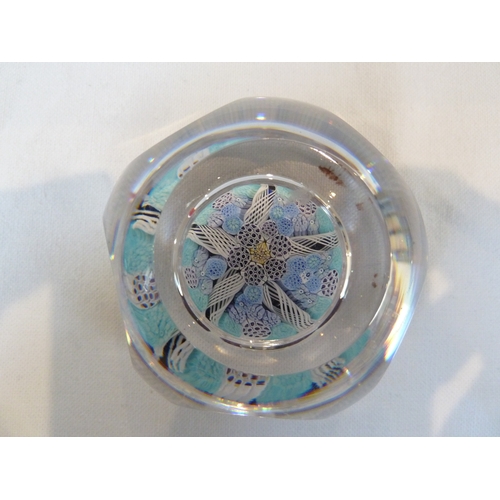 26 - Whitefriars Limited - A glass paperweight, with date cane for 1974, blue and turquoise colours about... 