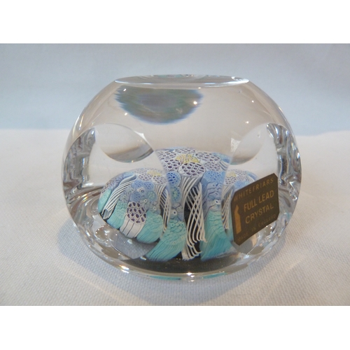 26 - Whitefriars Limited - A glass paperweight, with date cane for 1974, blue and turquoise colours about... 