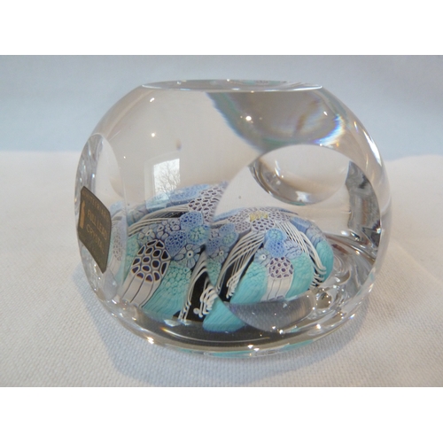 26 - Whitefriars Limited - A glass paperweight, with date cane for 1974, blue and turquoise colours about... 