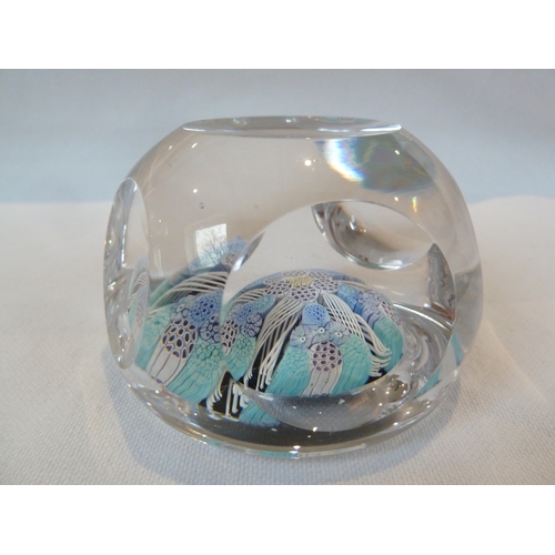 26 - Whitefriars Limited - A glass paperweight, with date cane for 1974, blue and turquoise colours about... 