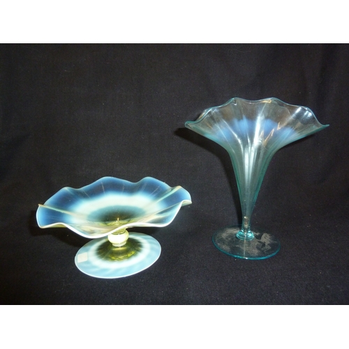 11 - James Powell & Sons, Whitefriars Limited - A straw opal tazza; and a folded rim posy vase, 15cm high... 