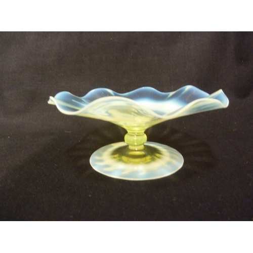 11 - James Powell & Sons, Whitefriars Limited - A straw opal tazza; and a folded rim posy vase, 15cm high... 