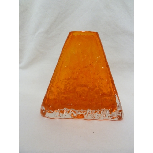 14 - Geoffrey Baxter for Whitefriars Limited - A Pyramid vase, in tangerine colour, 17cm high.