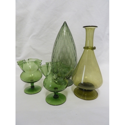 2 - A pair of James Powell and Sons, Whitefriars Limited footed vases; a flask form carafe; and a diamon... 