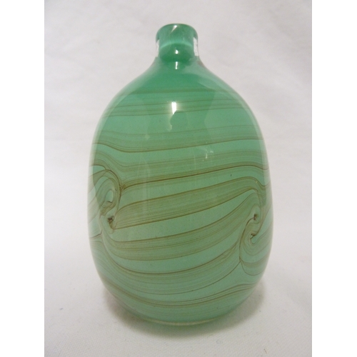 153 - Peter Layton - A studio glass vase of green and blue swirl design, signed to base, 13cm high