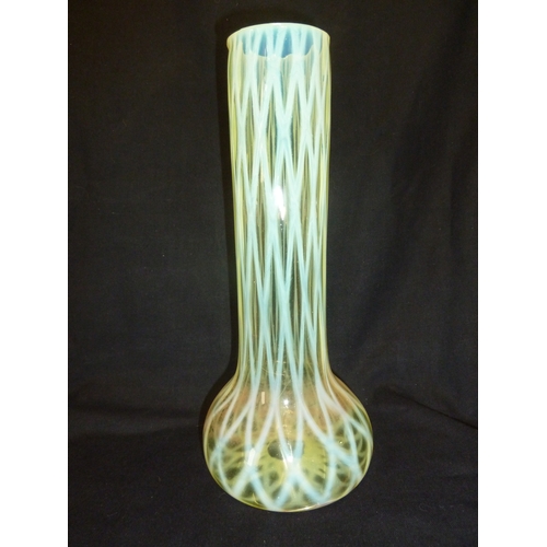 6 - James Powell and Sons, Whitefriars Limited - A large straw opal lattice glass vase; and two other la... 