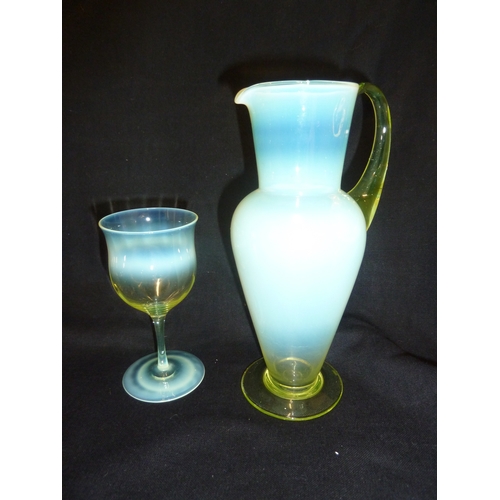 7 - James Powell & Sons, Whitefriars Limited - A straw opal water set of a jug and glass , 1880's , Engl... 