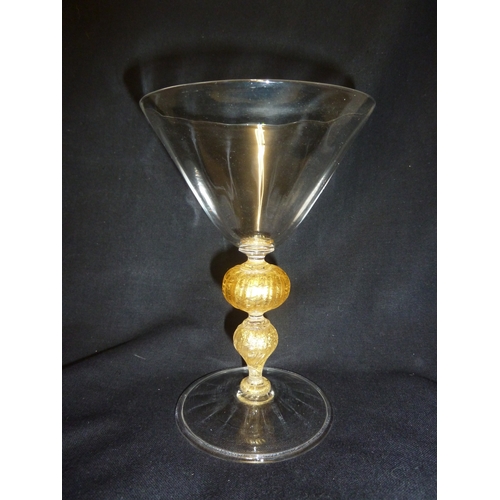 8 - James Powell & Sons, Whitefriars Limited - A large wine glass with gold foil knop, c 1910, England, ... 