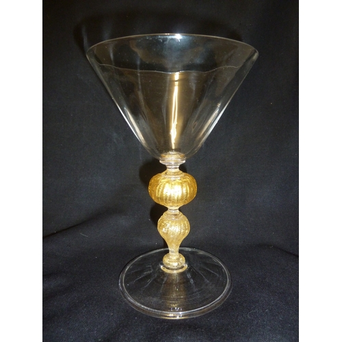 8 - James Powell & Sons, Whitefriars Limited - A large wine glass with gold foil knop, c 1910, England, ... 