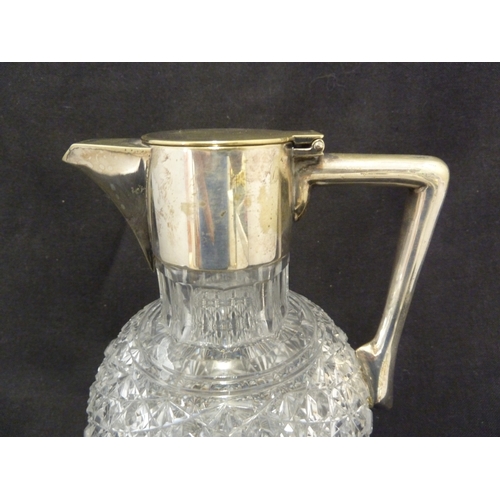 183 - Thomas Webb - A Russian cut glass claret set, the jug with silver plated mounts and hinged cover, th... 