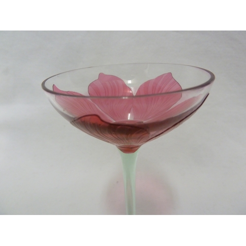 65 - A Continental Art Nouveau cameo glass liqueur, the rose pink/red overlay cut through to colourless g... 