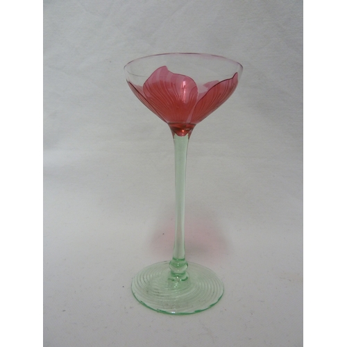 65 - A Continental Art Nouveau cameo glass liqueur, the rose pink/red overlay cut through to colourless g... 