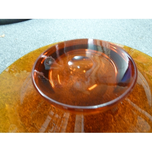 115 - Cambridge Glass - a large amber coloured centerpiece bowl, acid cut with panels of flowers,